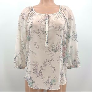 LC Lauren Conrad Sheer Pastel Floral Blouse Top